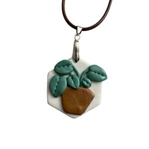 Handmade Plant Fern Polymer Clay Charm Necklace